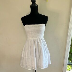 White Strapless Smocked Dress by Fire Los Angeles